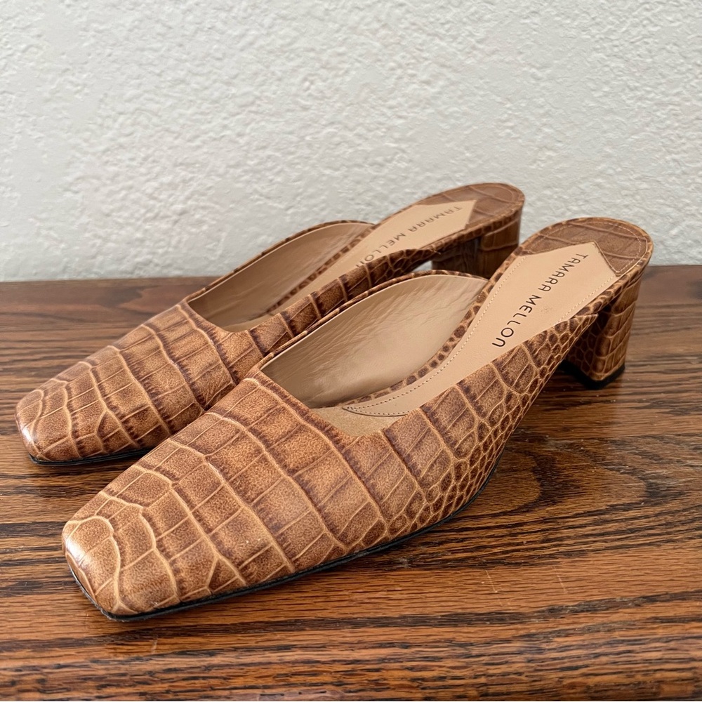 Tamara Mellon Blocked 55 Mule Croc Square Toe Mules Heels EU 41